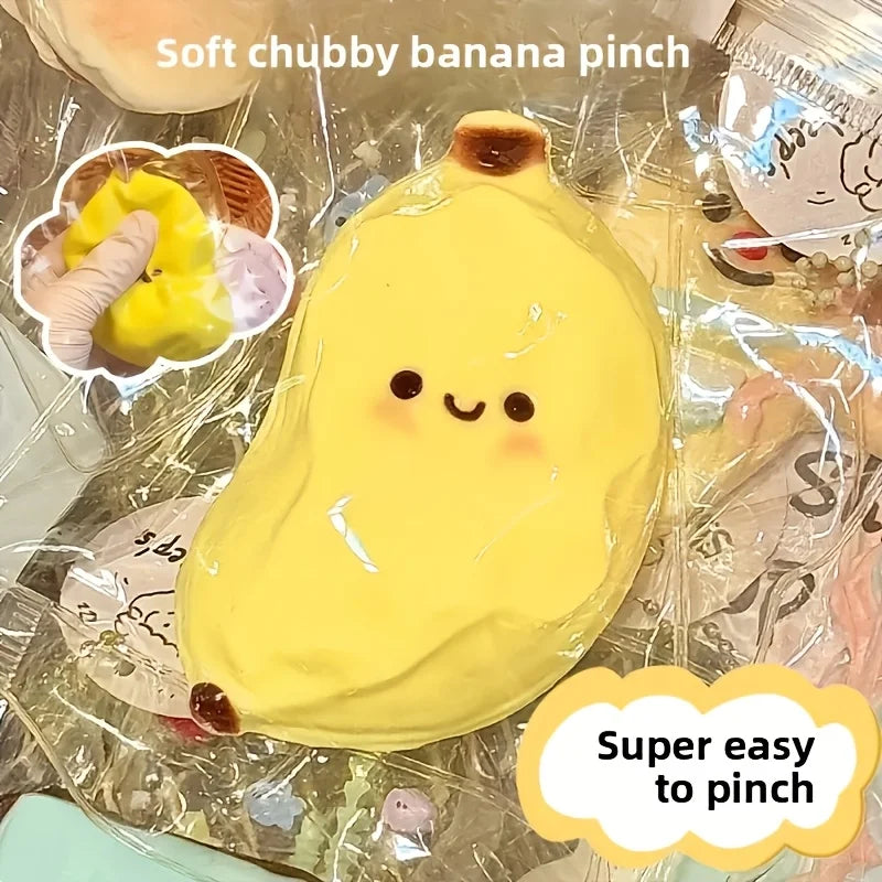 2pc Cute Lovely Simulation Banana Squeeze Toy Soft Super Soft Super Elastic Fruit Toys Elastic Pink Slow Rebound Fruit Toy Adult